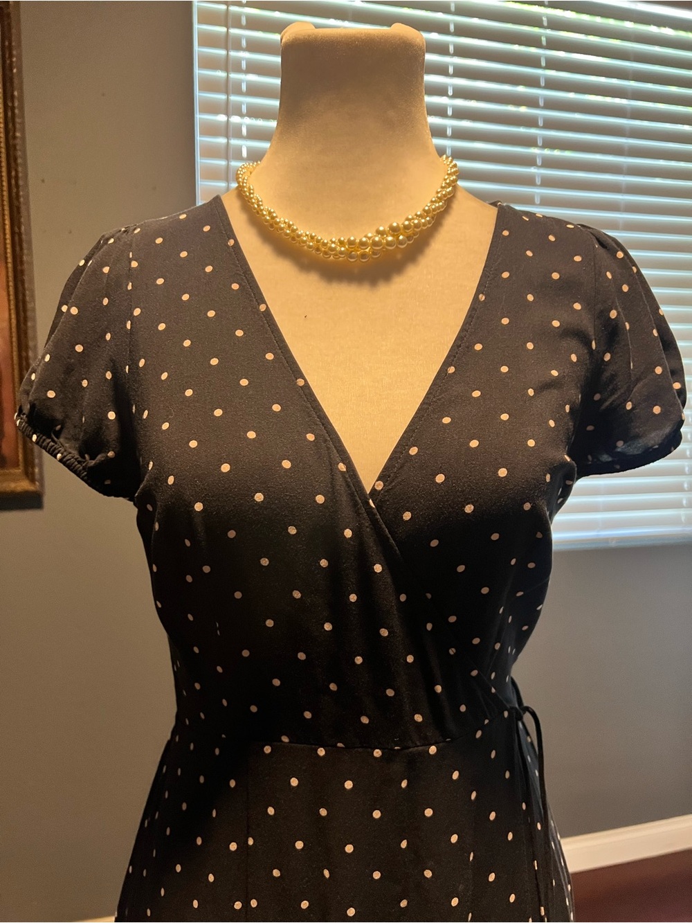 Express Black Polka Dot Midi Dress Mock Wrap Around Dress. Size XS - Picture 3 of 7